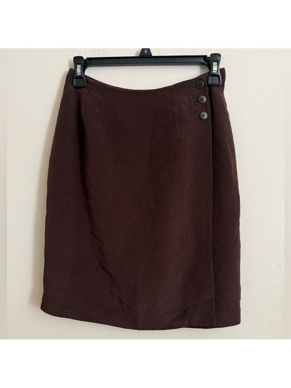 Charter Club Brown Side Button Wrap Silk Mini Skirt Asymmetrical Workwear Size 4
